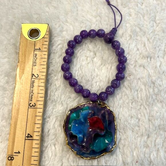 Purple Marble Beaded Flower Charm Elastic Bracelet - Picture 5 of 5